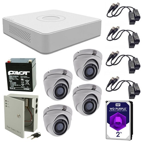 Set sistem supraveghere video 4 camere 5MP interior/exterior Hikvision, 4K UltraHD + HDD 2TB cu toate accesoriile incluse