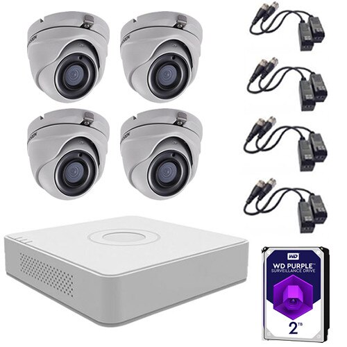 Set sistem supraveghere video 4 camere 5MP interior/exterior Hikvision, 4K UltraHD + 2TB HDD + 8 mufe video