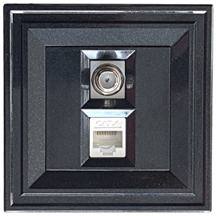 Телевизионна F-connector + Компютърна розетка Cat.6 RJ45 LB Light CLASSIC перлено черно