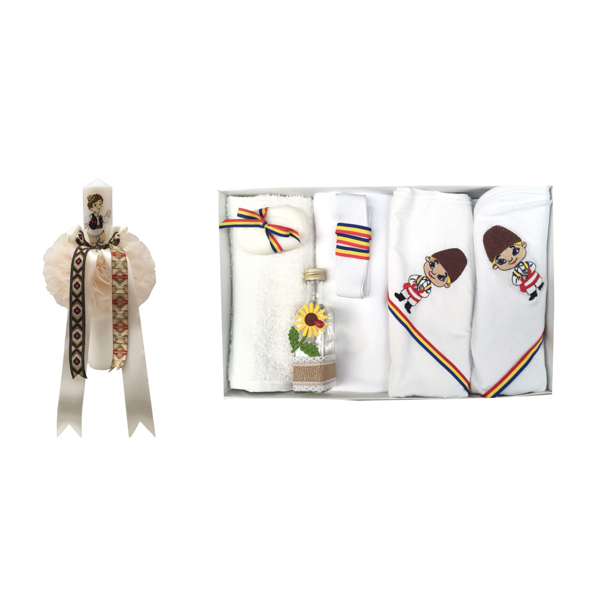 Set Lumanare si Trusou Botez ,model Trditional , 8 piese,Alb