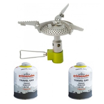 Set arzator camping drumetie Pinguin Surpass Titan 3500 W si doua butelii gaz 450 g Set arzator camping drumetie Pinguin Surpass Titan 3500 W si doua butelii gaz 450 g