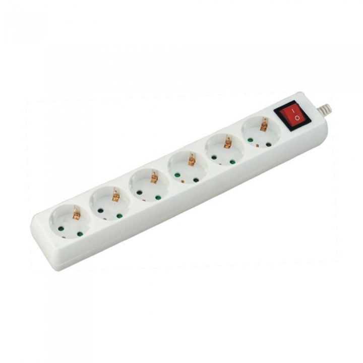 Удължител V-TAC 6 гнезда с превключвател 3x1.5mmp, Дължина 1.5m