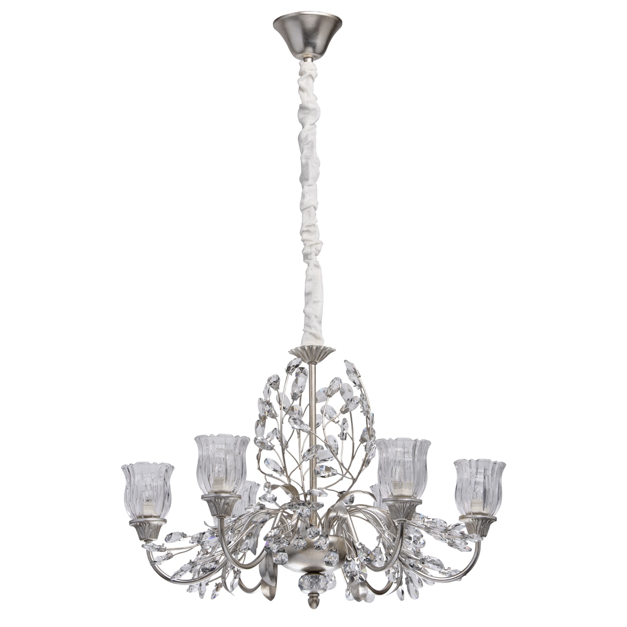 Candelabru, Chiaro, Viola Floral, 6 becuri, 40W, E14, Metal, Gri