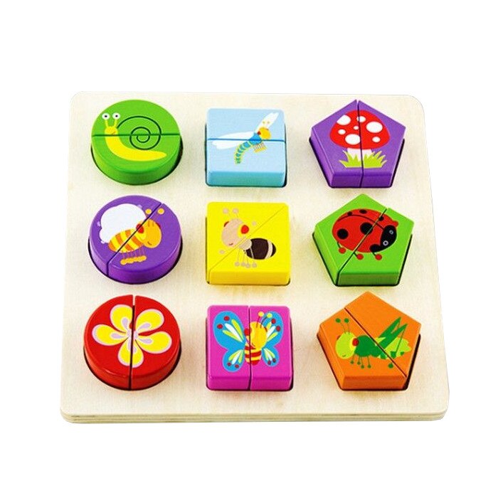 Puzzle cu 9 insecte, 19 piese, din lemn, 2-4 ani