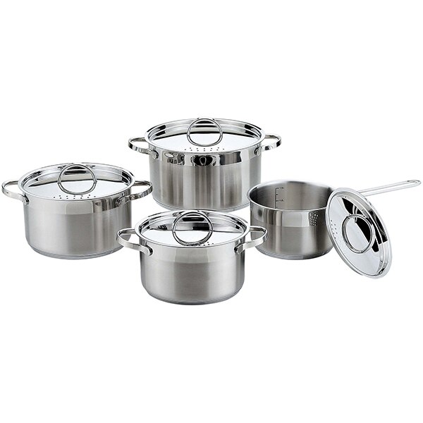 Set de gatit cu 8 piese, 1.8 - 6l, 16 - 24cm, inox, Argintiu