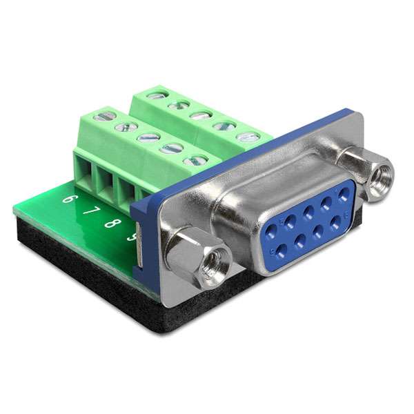 Adaptor , Delock , Sub/D 9 pin mama > Bloc terminal 10 pin , albastru cu verde