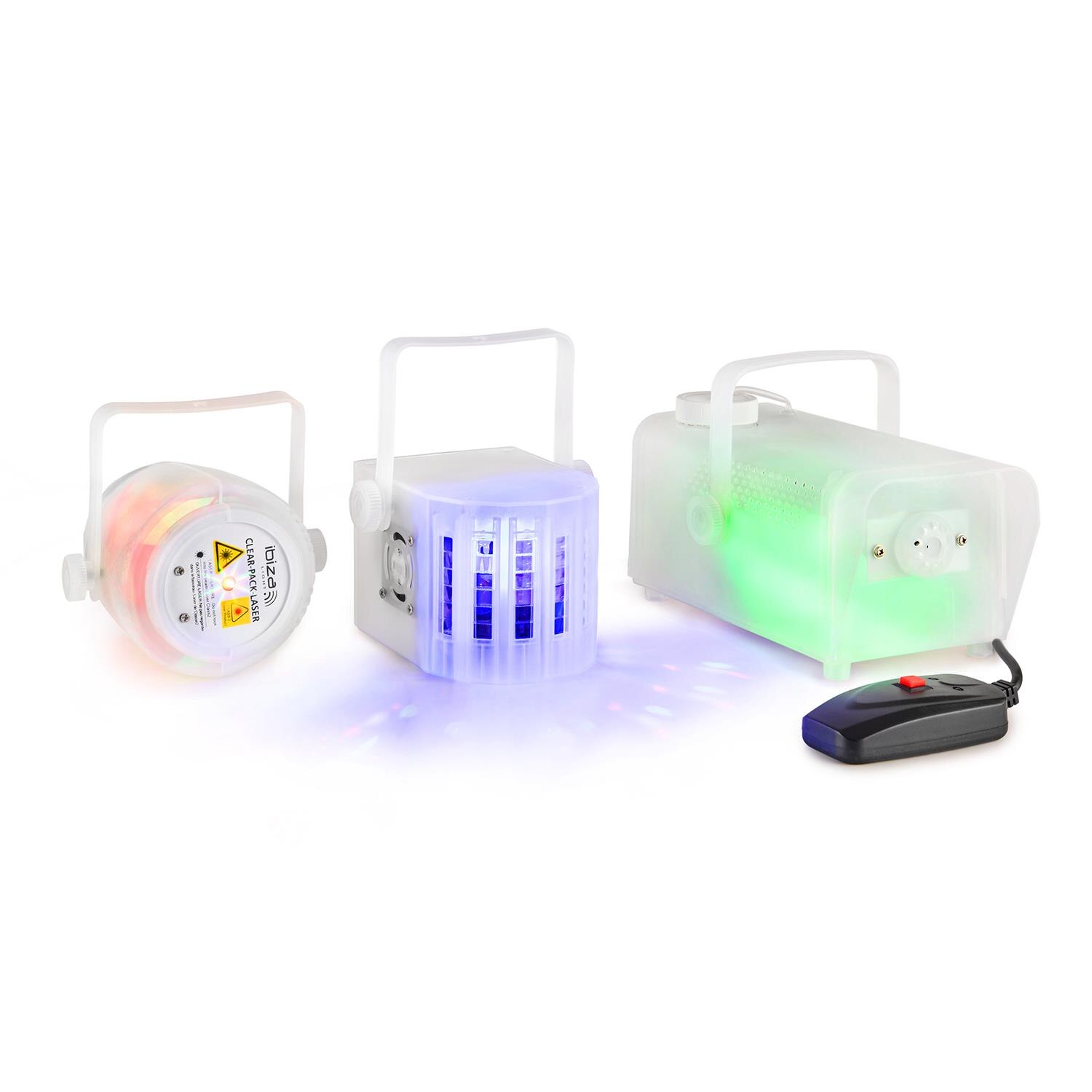 Set 3 efecte de iluminare LED, Laser/Derby/Masina de fum