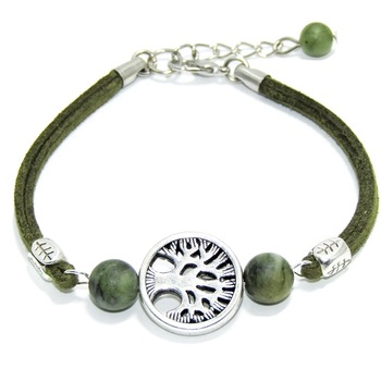Bratara de piele intoarsa, jad verde oliv, accesoriu si charm copacul vietii, handmade, by Crystal4Art Bratara de piele intoarsa, jad verde oliv, accesoriu si charm copacul vietii, handmade, by Crystal4Art