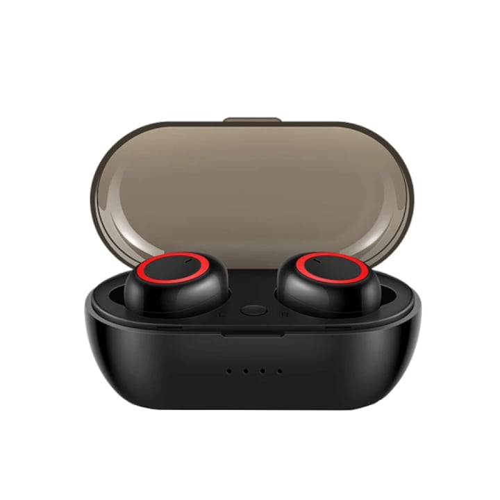 Universal W1 Bluetooth fülhallgató, vezetek nélküli, hangerőszabályzó, vízálló, beépített mikrofon, Fekete-Piros