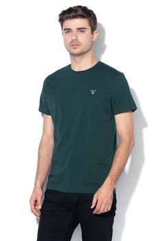 Gant, Tricou cu decolteu la baza gatului si logo brodat, Verde englez Gant, Tricou cu decolteu la baza gatului si logo brodat, Verde englez
