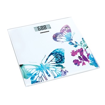 Cantar de persoane Heinner HBS-150BTF, 150kg, platforma din sticla securizata 6mm, 30 x 30 cm, display LCD, baterie inclusa CR2032, Alb/Abstract Cantar de persoane Heinner HBS-150BTF, 150kg, platforma din sticla securizata 6mm, 30 x 30 cm, display LCD, baterie inclusa CR2032, Alb/Abstract