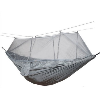 Hamac Gri Tip Parasuta cu Plasa Anti-Tantari 210T Nylon Portabil si Compact cu Accesorii, Marime 260x140cm Hamac Gri Tip Parasuta cu Plasa Anti-Tantari 210T Nylon Portabil si Compact cu Accesorii, Marime 260x140cm