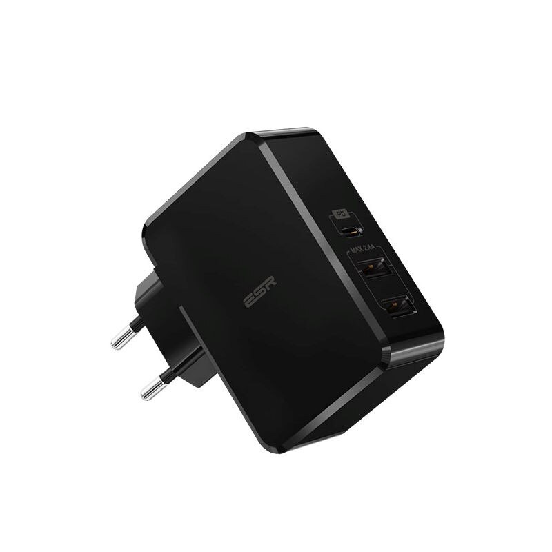Incarcator de retea ESR Power Delivery (PD) Charger 41W, 1 port USB-C + 2 porturi USB-A, Black