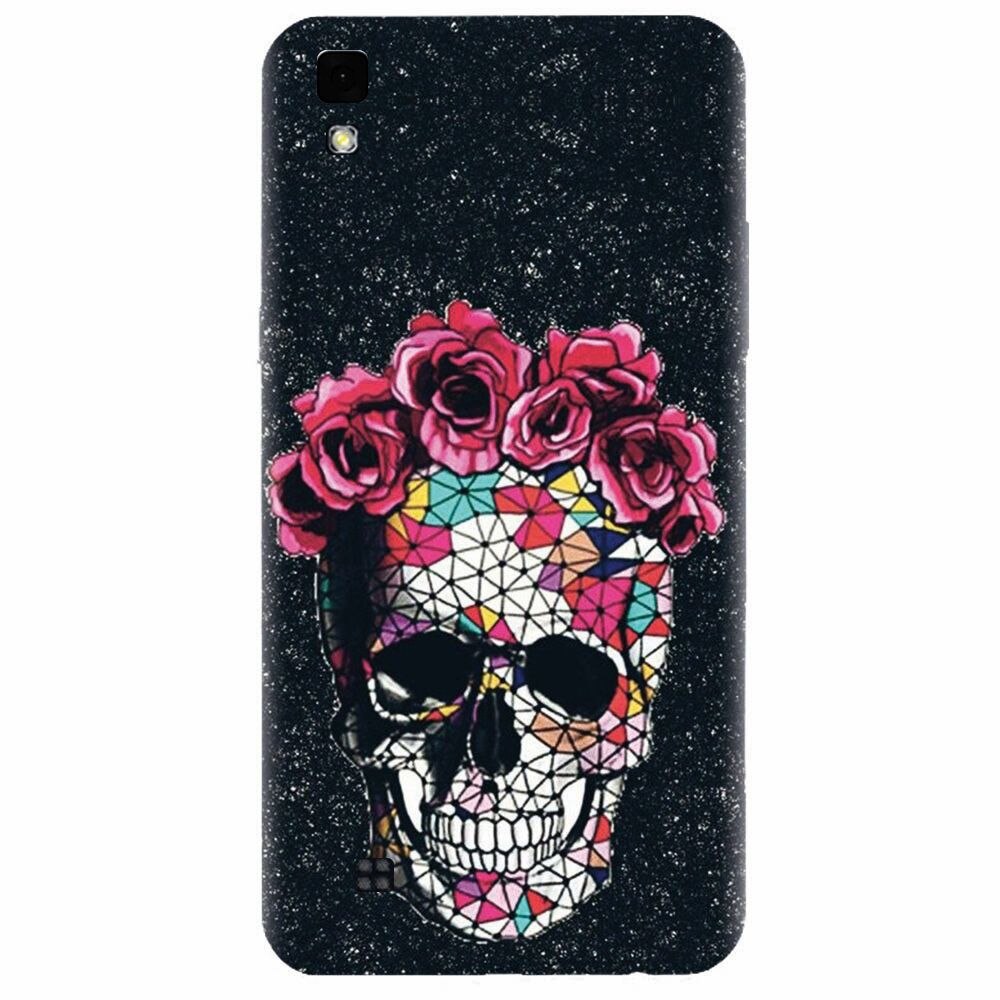 Husa silicon pentru Lg X Power, Colorful Skull Roses Space