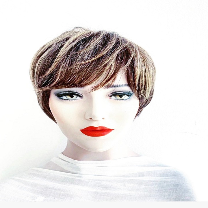 Ръчно изработена перука от 100% естествена човешка коса Модел Августина кафяво с русо