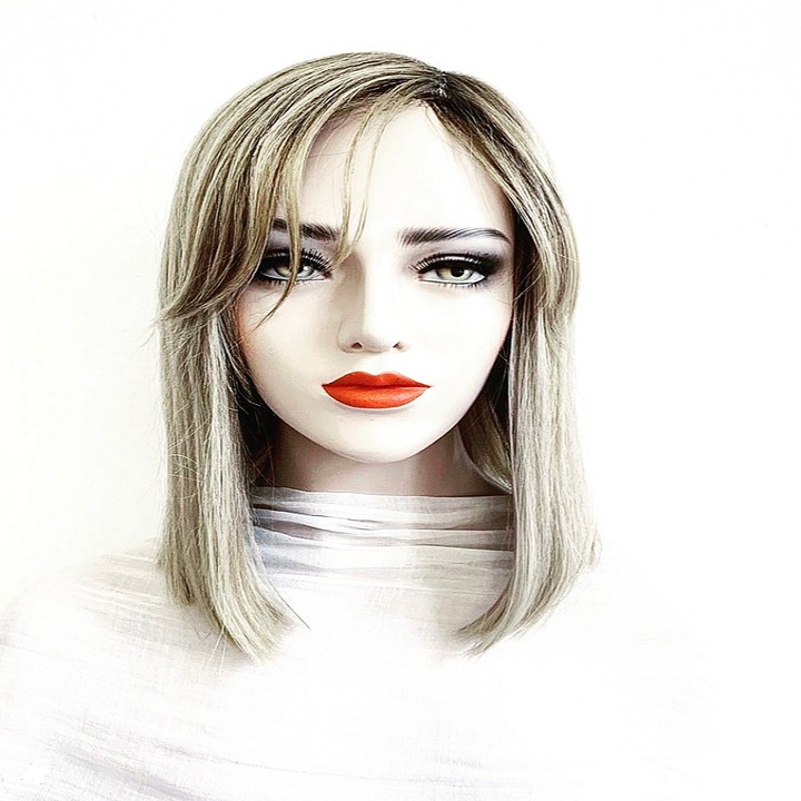 Перука от 100% естествен косъм, ръчна изработка модел Afina grey blond