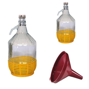 Pachet 2 x Damigeana 5L din sticla, In cos din plastic, Dop cu sarma, Inchidere ermetica + Palnie mare 20 cm Pachet 2 x Damigeana 5L din sticla, In cos din plastic, Dop cu sarma, Inchidere ermetica + Palnie mare 20 cm