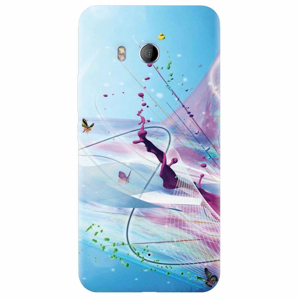 Husa silicon pentru Htc U 11, Artistic Paint Splash Purple Butterflies
