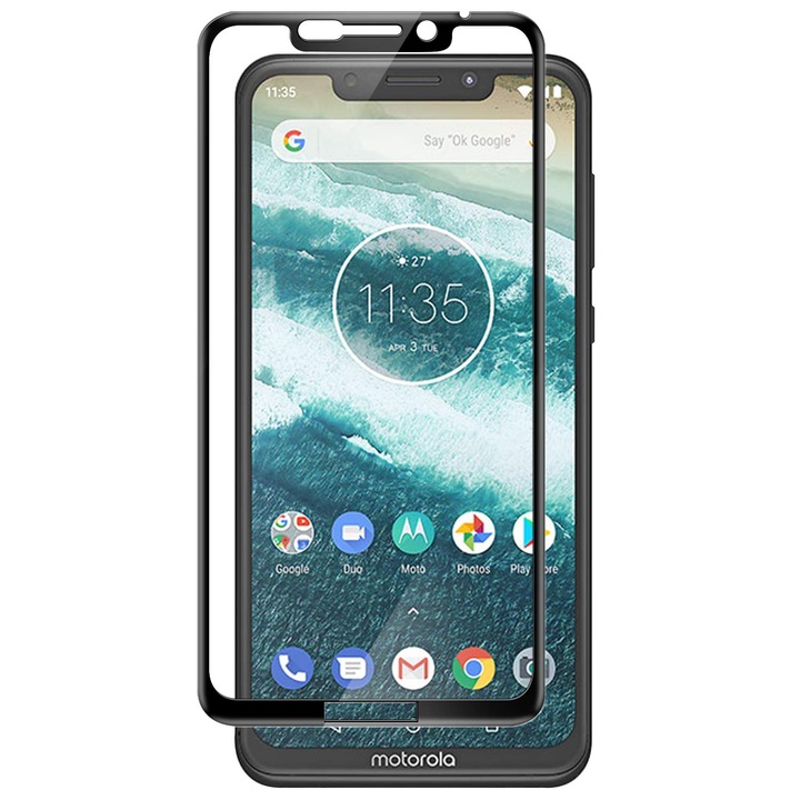 Védőfólia Edzett üveg Motorola Moto ONE Full Face Black