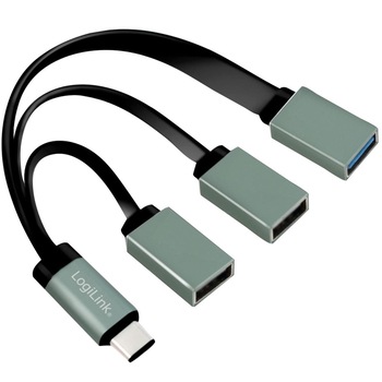 Hub cu cablu , LogiLink , USB/C 3 porturi , gri Hub cu cablu , LogiLink , USB/C 3 porturi , gri