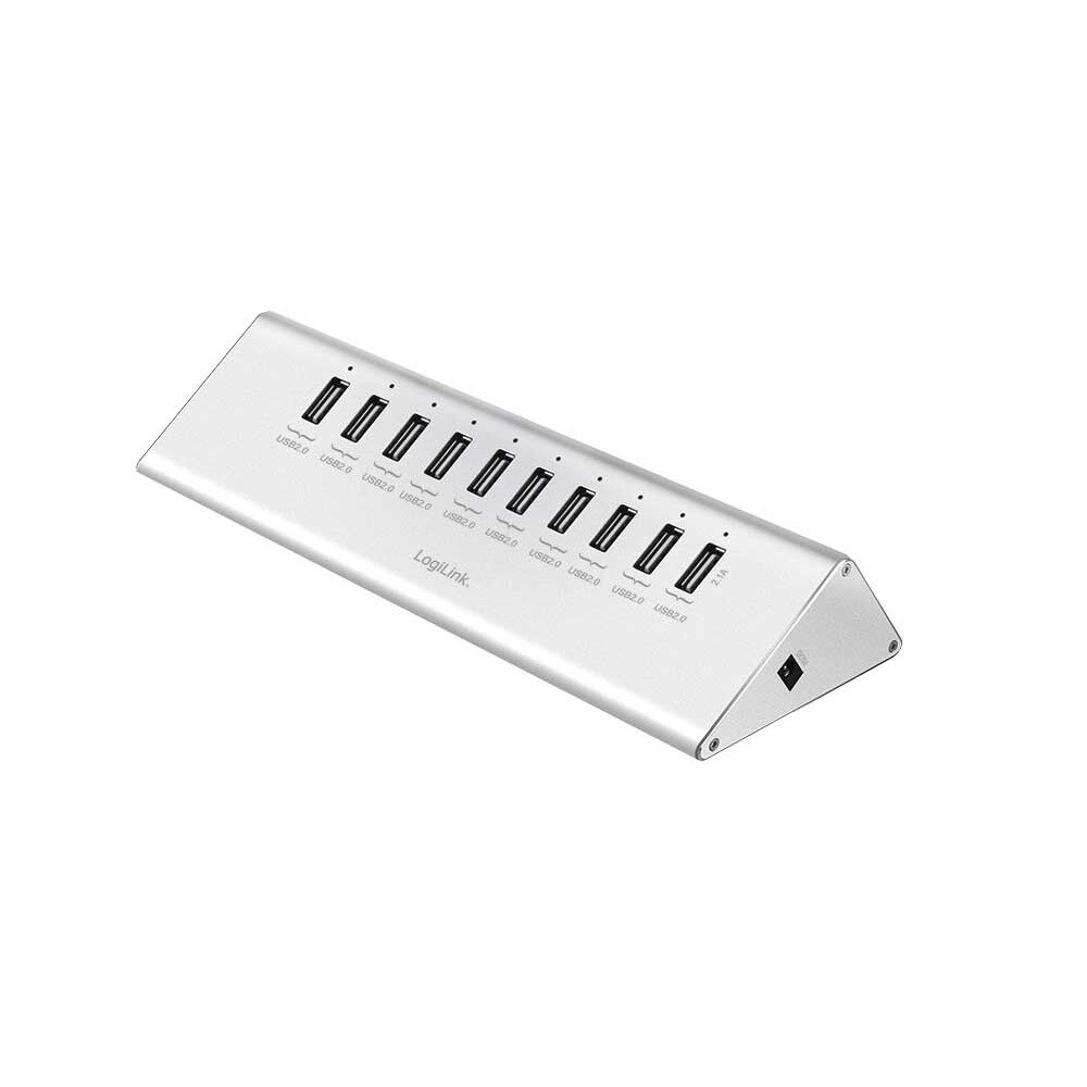 Hub de mare viteza , LogiLink , USB 2.0 10 porturi + 1Port cu incarcare rapida , alb
