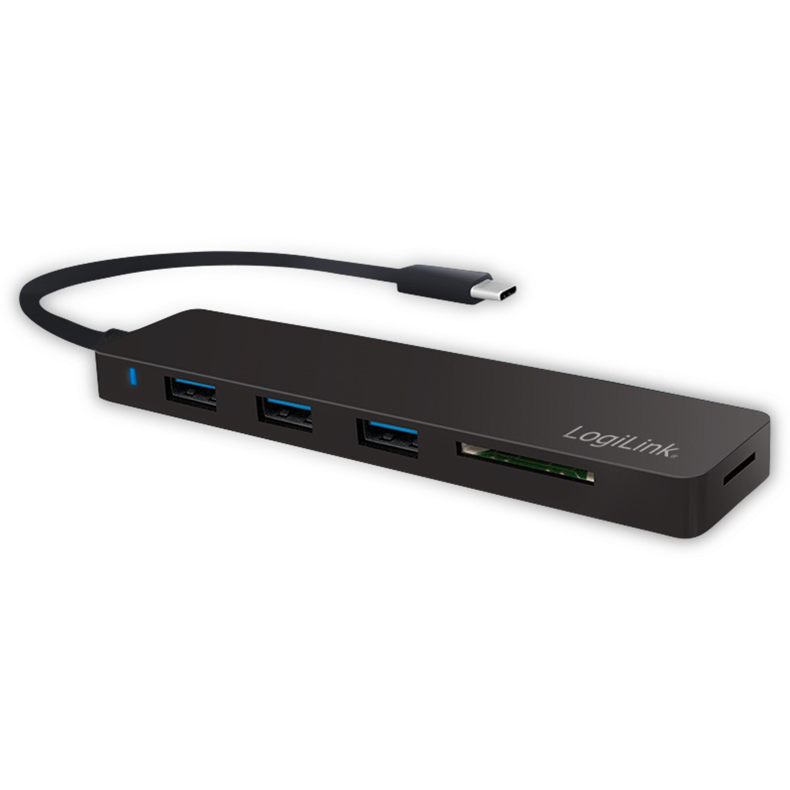 Hub foarte subtie cu citior de carduri , LogiLink , USB/C 3 port , negru
