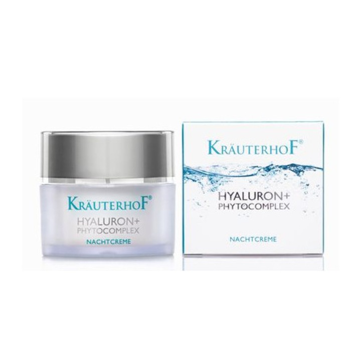 Crema de Noapte Krauterhof Hyaluron+ Phytocomplex, 50ml – Hidratare Intensa cu Acid Hialuronic si 7 Extracte Naturale – Anti-Aging, Regenerare si Umplere Riduri Fine – Calitate Germana