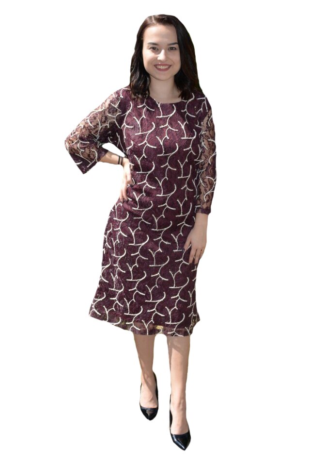 Rochie Cindy cu aplicatii de dantela,D&J Exclussive, Marsala