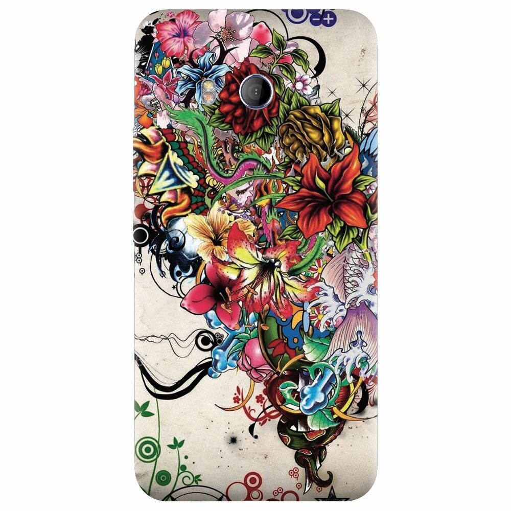 Husa silicon pentru Htc U 11, Abstract Flowers Tattoo Illustration
