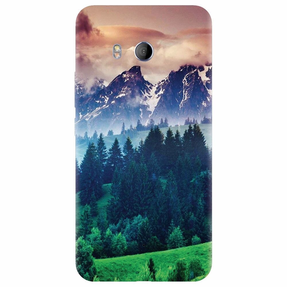 Husa silicon pentru Htc U 11, Forest Hills Snowy Mountains And Sunset Clouds