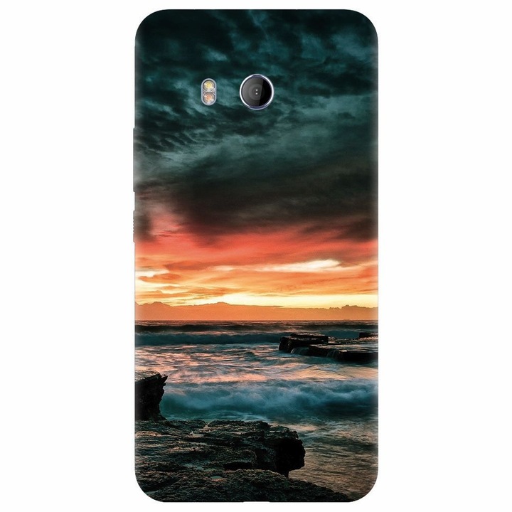 Силиконов калъф, съвместим с Htc U 11, Dramatic Rocky Beach Shore Sunset
