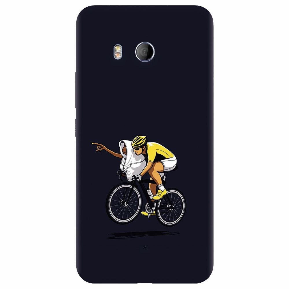 Husa silicon pentru Htc U 11, ET Riding Bike Funny Illustration