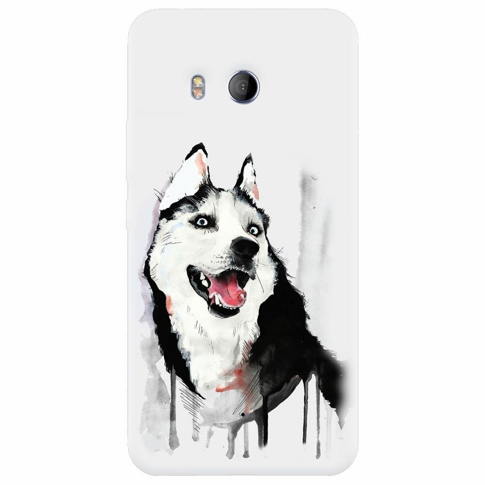 Husa silicon pentru Htc U 11, Husky Dog Watercolor Illustration