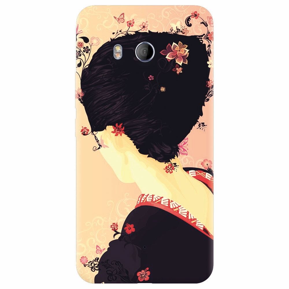 Husa silicon pentru Htc U 11, Japanese Geisha Illustration Cherry Blossom