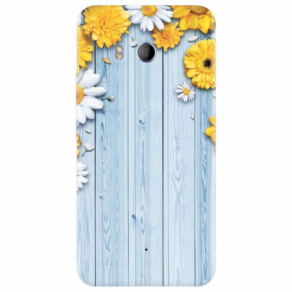 Husa silicon pentru Htc U 11, Sunflower On Blue Wood
