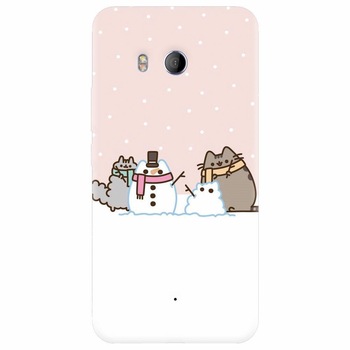 Husa silicon pentru Htc U 11, Cat And Snowman Husa silicon pentru Htc U 11, Cat And Snowman
