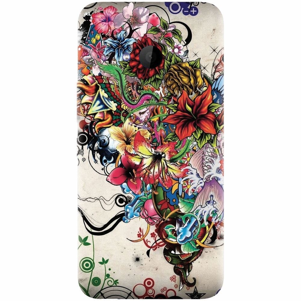 Husa silicon pentru Htc U 11 Life, Abstract Flowers Tattoo Illustration
