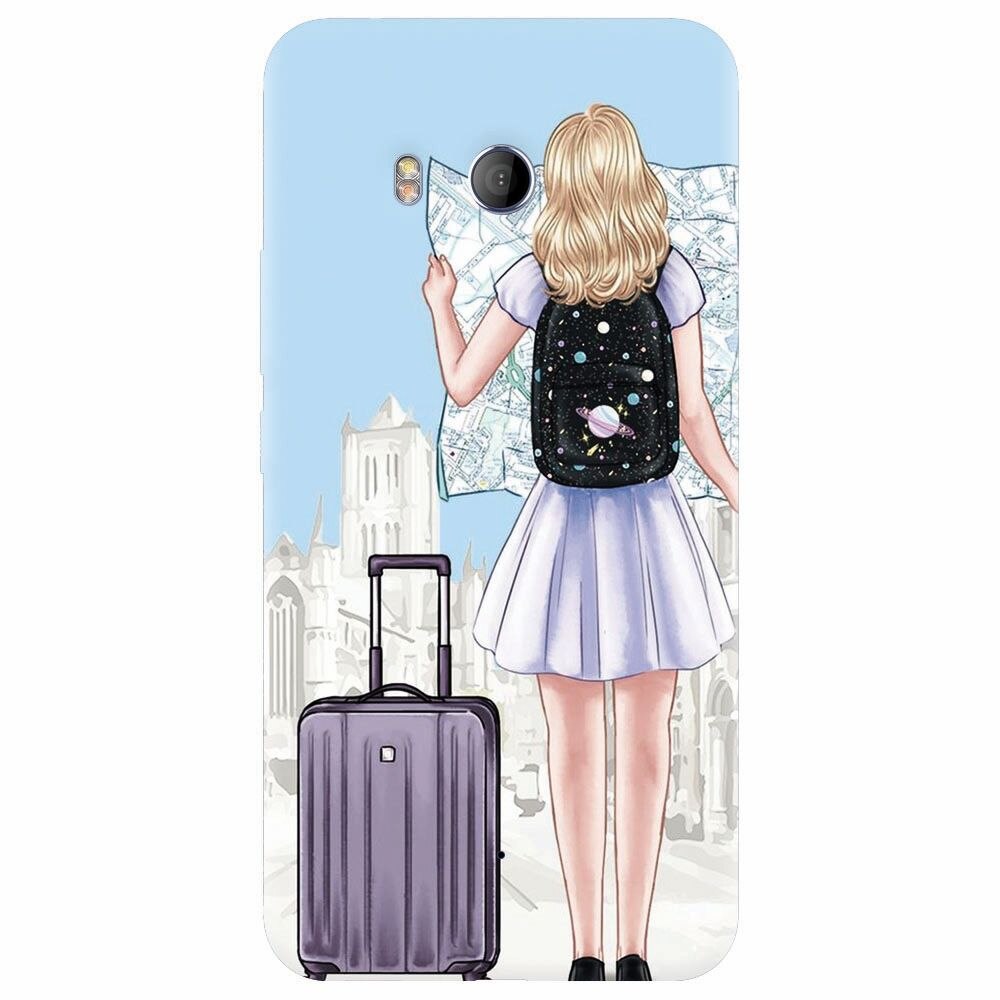 Husa silicon pentru Htc U 11, Travel Girl Searching On Map