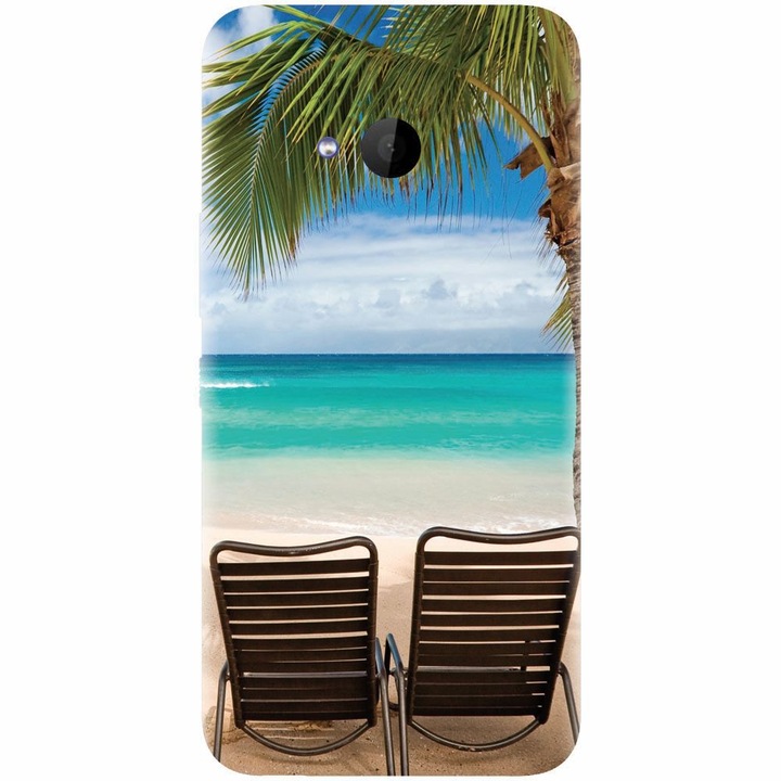 Husa din silicon compatibila cu Htc U 11 Life, Beach Chairs Palm Tree Seaside