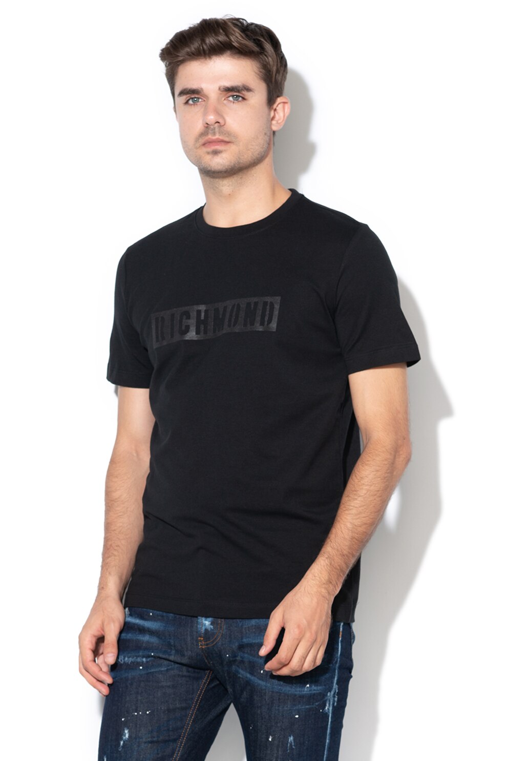 AJohn Richmond, Tricou cu aplicatie logo Morhead, Negru, M