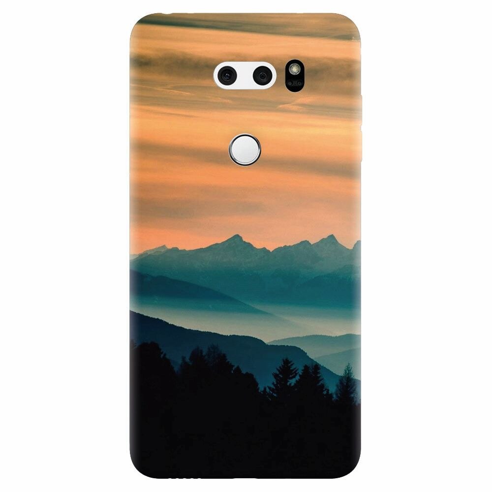 Husa silicon pentru Lg V30, Blue Mountains Orange Clouds Sunset Landscape