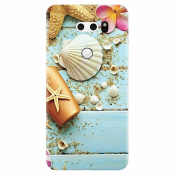 Husa silicon pentru Lg V30, Blue Wood Seashells Sea Star Husa silicon pentru Lg V30, Blue Wood Seashells Sea Star