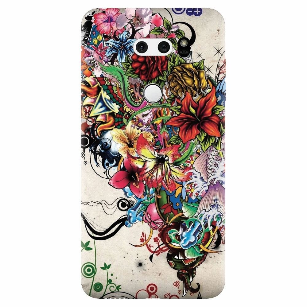 Husa silicon pentru Lg V30, Abstract Flowers Tattoo Illustration
