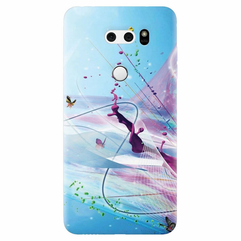 Husa silicon pentru Lg V30, Artistic Paint Splash Purple Butterflies