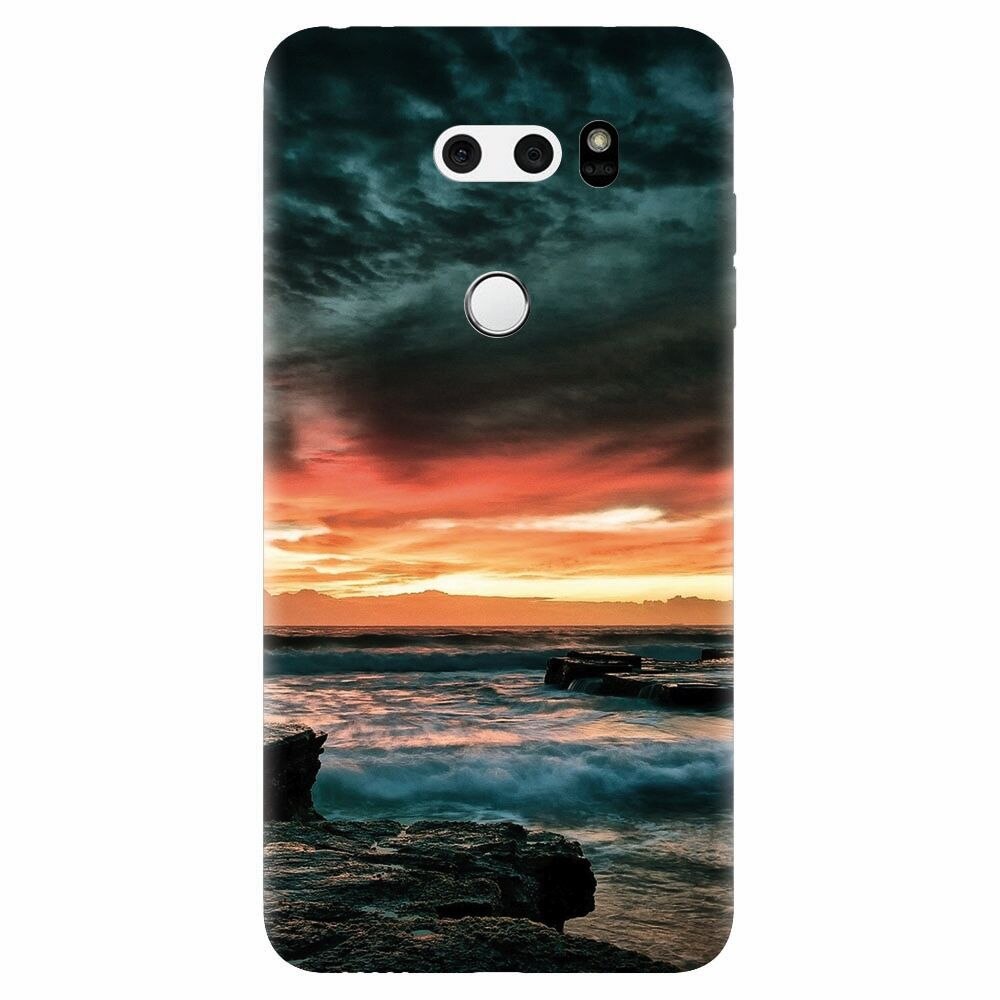 Husa silicon pentru Lg V30, Dramatic Rocky Beach Shore Sunset