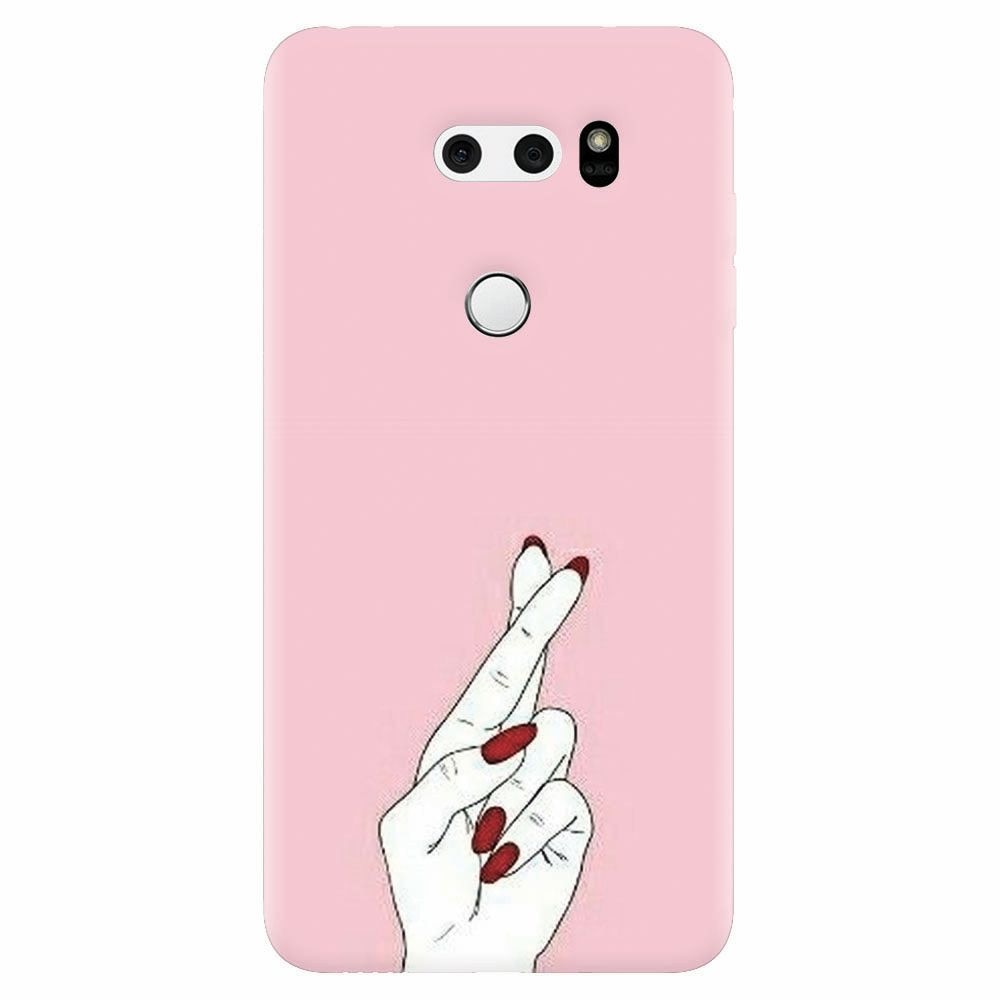 Husa silicon pentru Lg V30, Pink Finger Cross