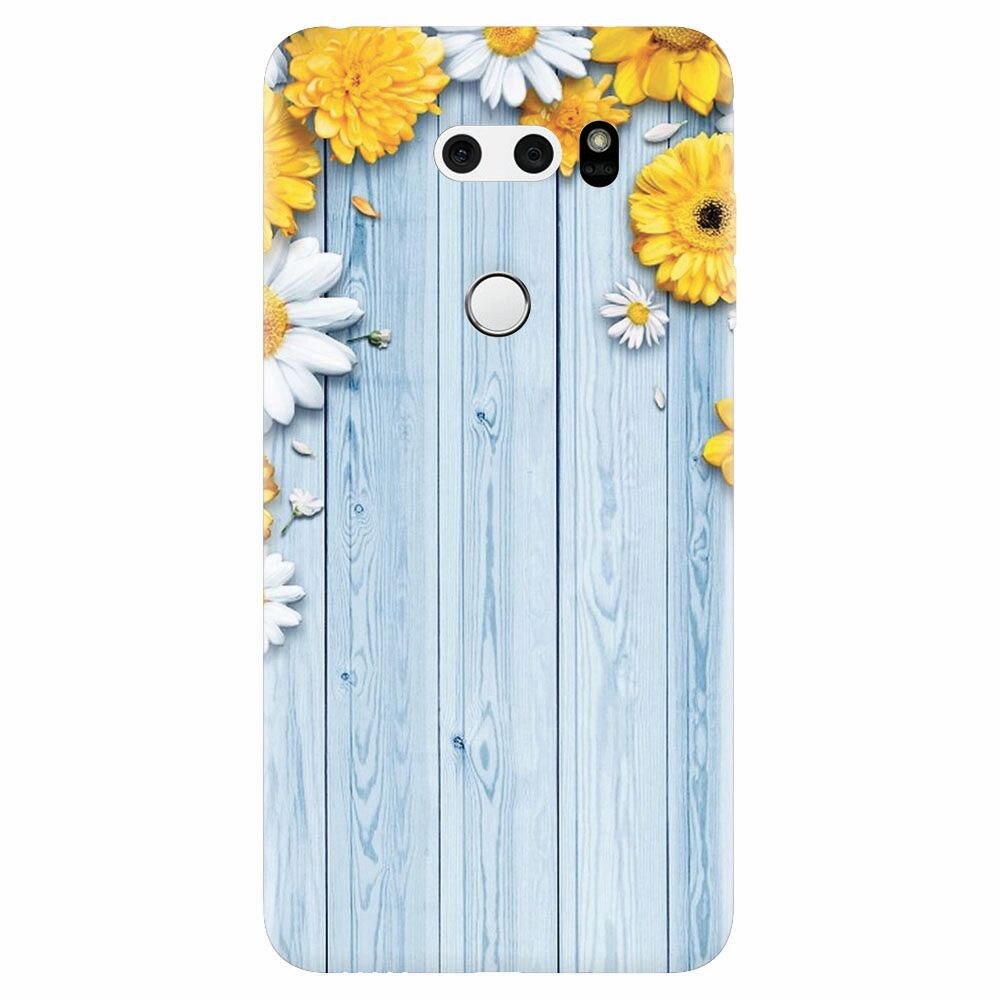 Husa silicon pentru Lg V30, Sunflower On Blue Wood