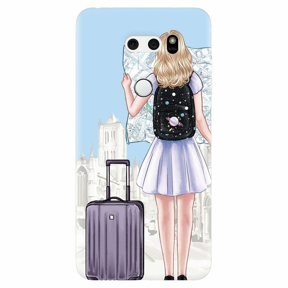 Husa silicon pentru Lg V30, Travel Girl Searching On Map