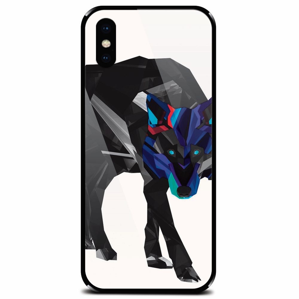 Husa din sticla securizata pentru Apple iPhone XS Max, Abstract Wolf