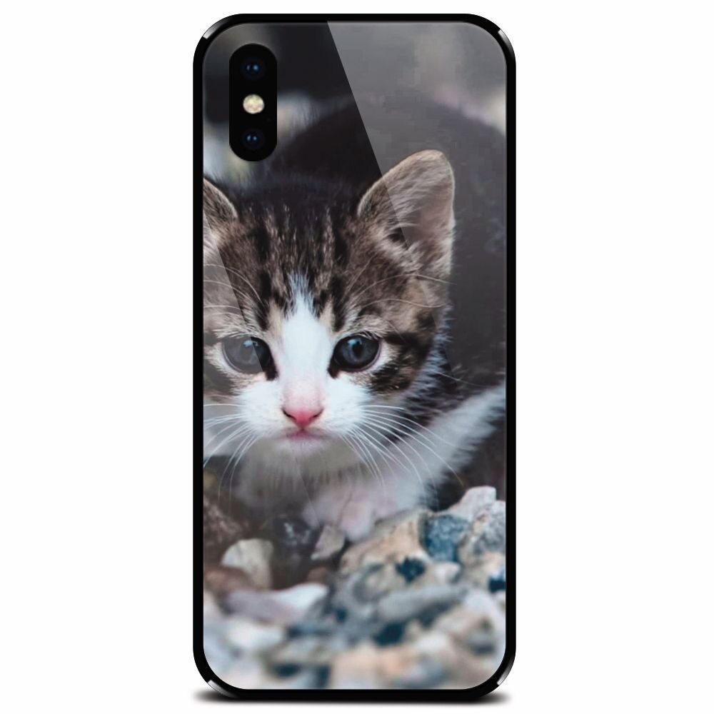 Husa din sticla securizata pentru Apple iPhone X, Animal Cat
